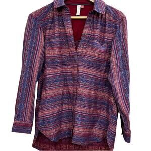 Pilcro Anthropologie blouse women's size XS blue metallic long sleeve